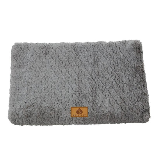 Grey XXL size Pet Dog Bed Mat - Plush Short Fur Cover with Wave Foam Padding - Washable Removable Cover, Non-Slip Base, Warm Winter Cushion for Dogs and Cats, Multiple Sizes