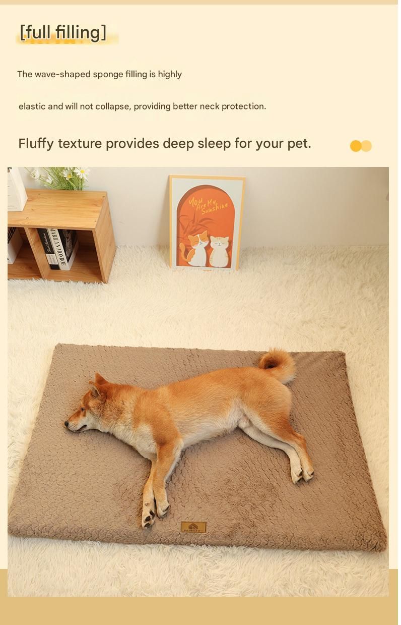Grey XXL size Pet Dog Bed Mat - Plush Short Fur Cover with Wave Foam Padding - Washable Removable Cover, Non-Slip Base, Warm Winter Cushion for Dogs and Cats, Multiple Sizes