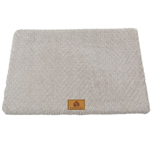 Silver-gray M size Pet Dog Bed Mat - Plush Short Fur Cover with Wave Foam Padding - Washable Removable Cover, Non-Slip Base, Warm Winter Cushion for Dogs and Cats, Multiple Sizes