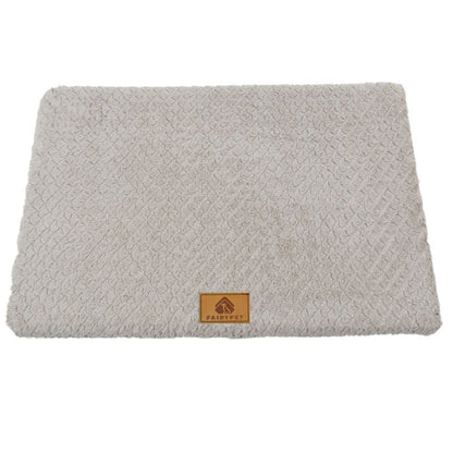 Silver-gray L size Pet Dog Bed Mat - Plush Short Fur Cover with Wave Foam Padding - Washable Removable Cover, Non-Slip Base, Warm Winter Cushion for Dogs and Cats, Multiple Sizes