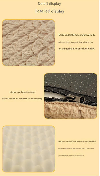 Silver-gray XL size Pet Dog Bed Mat - Plush Short Fur Cover with Wave Foam Padding - Washable Removable Cover, Non-Slip Base, Warm Winter Cushion for Dogs and Cats, Multiple Sizes