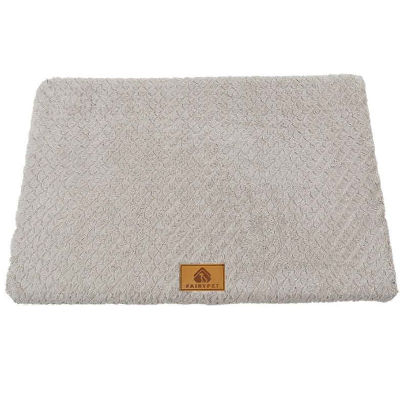 Silver-gray XXL size Pet Dog Bed Mat - Plush Short Fur Cover with Wave Foam Padding - Washable Removable Cover, Non-Slip Base, Warm Winter Cushion for Dogs and Cats, Multiple Sizes