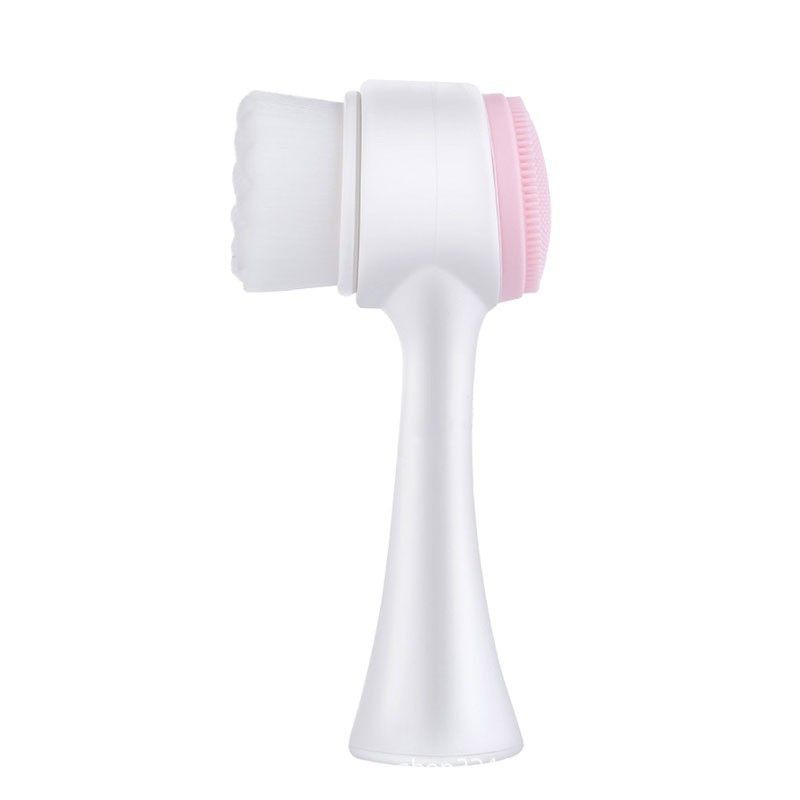 Pink 3D Dual-Sided Facial Cleansing Brush - Silicone and Soft Bristle - Manual Face Scrubber for Deep Pore Cleaning, Exfoliation, and Makeup Removal, Gentle Skin Care Tool for Daily Use