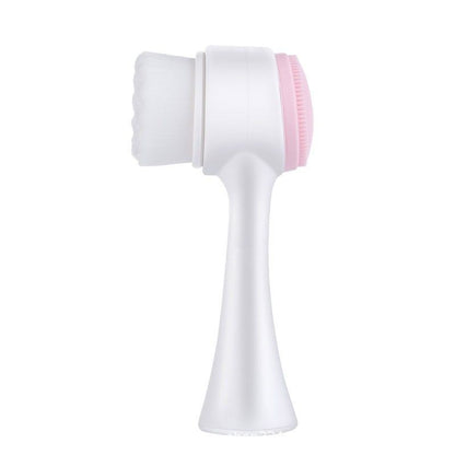 Pink 3D Dual-Sided Facial Cleansing Brush - Silicone and Soft Bristle - Manual Face Scrubber for Deep Pore Cleaning, Exfoliation, and Makeup Removal, Gentle Skin Care Tool for Daily Use