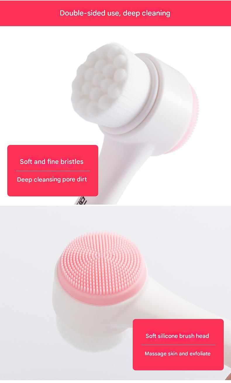 Blue 3D Dual-Sided Facial Cleansing Brush - Silicone and Soft Bristle - Manual Face Scrubber for Deep Pore Cleaning, Exfoliation, and Makeup Removal, Gentle Skin Care Tool for Daily Use