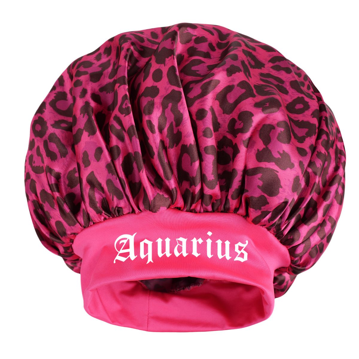 Aquarius -Rose Red Leopard Print Satin Sleep Bonnet -  Large Size Hair Protection Cap with Elastic Band, Soft Lined for Curly Hair, Night Wear and Spa Use
