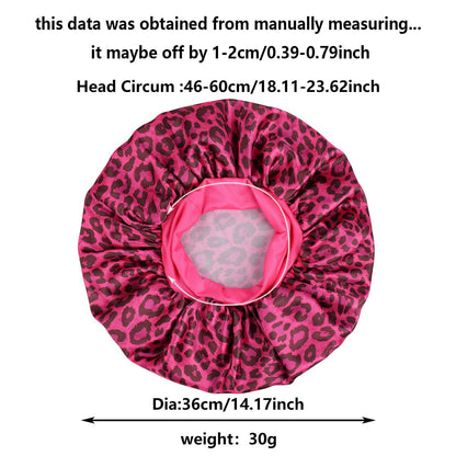 Aquarius -Rose Red Leopard Print Satin Sleep Bonnet -  Large Size Hair Protection Cap with Elastic Band, Soft Lined for Curly Hair, Night Wear and Spa Use