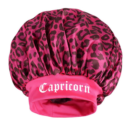 Capiricorn -Rose Red Leopard Print Satin Sleep Bonnet -  Large Size Hair Protection Cap with Elastic Band, Soft Lined for Curly Hair, Night Wear and Spa Use