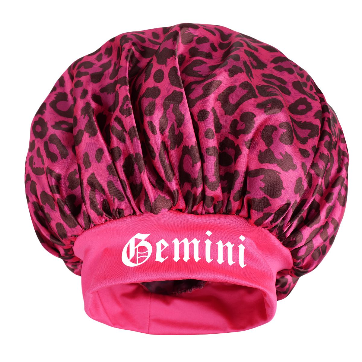 Gemini -Rose Red Leopard Print Satin Sleep Bonnet -  Large Size Hair Protection Cap with Elastic Band, Soft Lined for Curly Hair, Night Wear and Spa Use