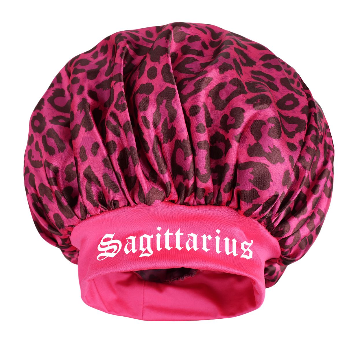 Sagittarius -Rose Red Leopard Print Satin Sleep Bonnet -  Large Size Hair Protection Cap with Elastic Band, Soft Lined for Curly Hair, Night Wear and Spa Use