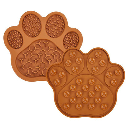 Brown Silicone Slow Feeder Lick Mat for Dogs and Cats - Paw Shaped Non Slip Pet Bowl with Suction Cups - BPA Free, Dishwasher Safe, Freezer Safe, Anxiety Relief, Easy Clean, 20x17cm - Pink, Brown, Yellow