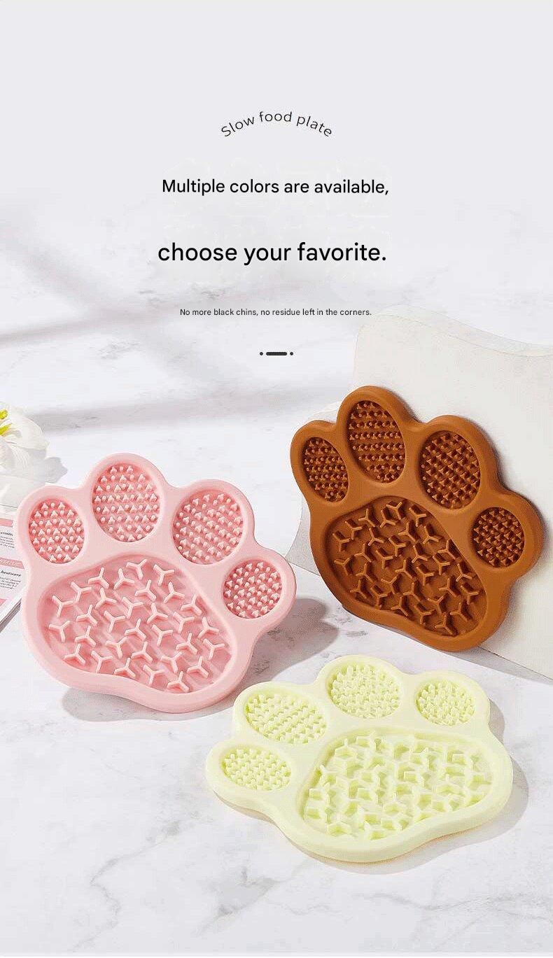Brown Silicone Slow Feeder Lick Mat for Dogs and Cats - Paw Shaped Non Slip Pet Bowl with Suction Cups - BPA Free, Dishwasher Safe, Freezer Safe, Anxiety Relief, Easy Clean, 20x17cm - Pink, Brown, Yellow