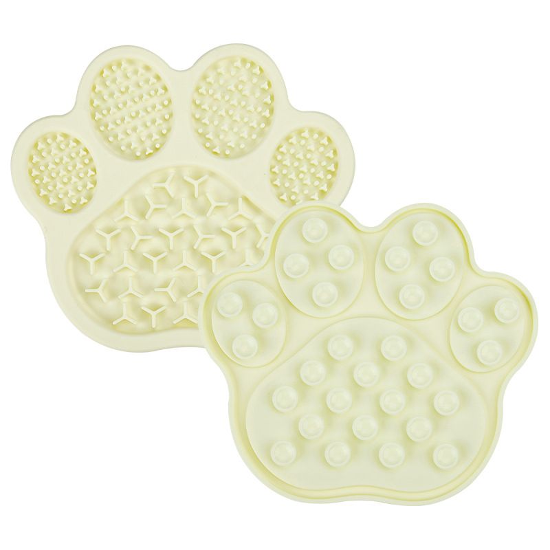 Light Yellow Silicone Slow Feeder Lick Mat for Dogs and Cats - Paw Shaped Non Slip Pet Bowl with Suction Cups - BPA Free, Dishwasher Safe, Freezer Safe, Anxiety Relief, Easy Clean, 20x17cm - Pink, Brown, Yellow