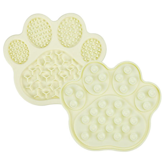 Light Yellow Silicone Slow Feeder Lick Mat for Dogs and Cats - Paw Shaped Non Slip Pet Bowl with Suction Cups - BPA Free, Dishwasher Safe, Freezer Safe, Anxiety Relief, Easy Clean, 20x17cm - Pink, Brown, Yellow