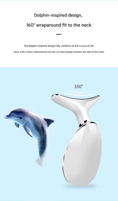 White Neck and Face Massager - 3 Colour Light Therapy, EMS Microcurrent, Vibration & Heat - Rechargeable Anti-Ageing Device for Wrinkles, Neck Lines, Jawline & Skin Tightening - Portable Home Beauty Tool