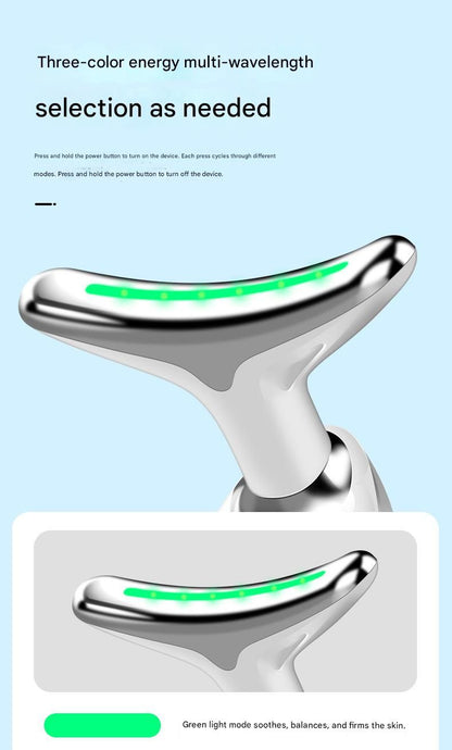 Black Neck and Face Massager - 3 Colour Light Therapy, EMS Microcurrent, Vibration & Heat - Rechargeable Anti-Ageing Device for Wrinkles, Neck Lines, Jawline & Skin Tightening - Portable Home Beauty Tool