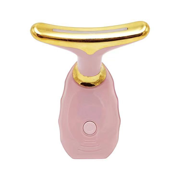 Pink Neck and Face Massager - 3 Colour Light Therapy, EMS Microcurrent, Vibration & Heat - Rechargeable Anti-Ageing Device for Wrinkles, Neck Lines, Jawline & Skin Tightening - Portable Home Beauty Tool