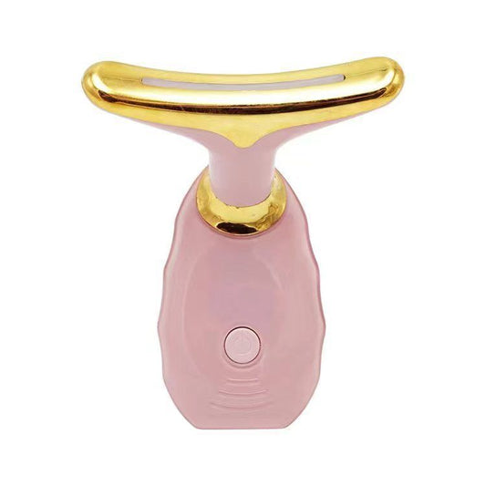 Pink Neck and Face Massager - 3 Colour Light Therapy, EMS Microcurrent, Vibration & Heat - Rechargeable Anti-Ageing Device for Wrinkles, Neck Lines, Jawline & Skin Tightening - Portable Home Beauty Tool
