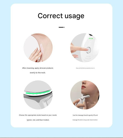 Pink Neck and Face Massager - 3 Colour Light Therapy, EMS Microcurrent, Vibration & Heat - Rechargeable Anti-Ageing Device for Wrinkles, Neck Lines, Jawline & Skin Tightening - Portable Home Beauty Tool