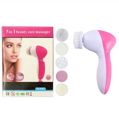 Pink 5-in-1 Electric Facial Cleansing Brush - Rotating Face Scrubber with 5 Interchangeable Heads for Deep Pore Cleaning, Exfoliating & Massaging - Battery Operated (2 x AA, Not Included)