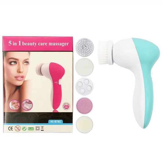 Green 5-in-1 Electric Facial Cleansing Brush - Rotating Face Scrubber with 5 Interchangeable Heads for Deep Pore Cleaning, Exfoliating & Massaging - Battery Operated (2 x AA, Not Included)