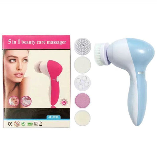 Blue 5-in-1 Electric Facial Cleansing Brush - Rotating Face Scrubber with 5 Interchangeable Heads for Deep Pore Cleaning, Exfoliating & Massaging - Battery Operated (2 x AA, Not Included)