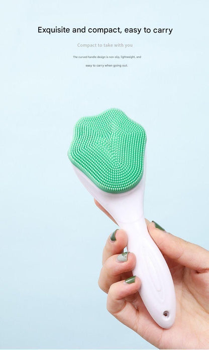 Green Silicone Cat Paw Face Brush - Long Handle Manual Facial Cleanser for Deep Pore Cleaning, Exfoliating & Massaging - Soft Bristles for Blackhead Removal, Gentle on Skin, Travel Friendly