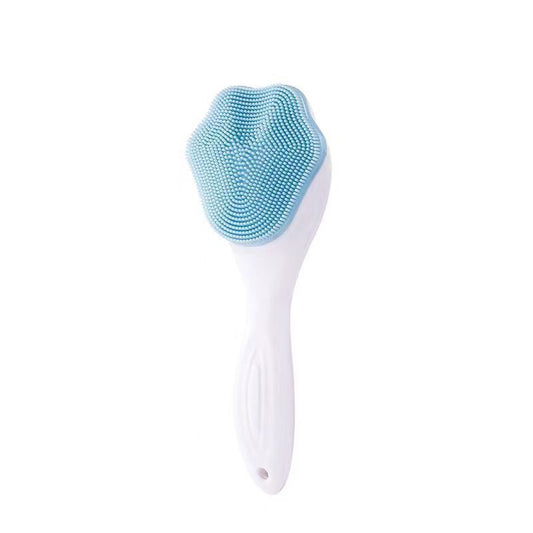 Blue Silicone Cat Paw Face Brush - Long Handle Manual Facial Cleanser for Deep Pore Cleaning, Exfoliating & Massaging - Soft Bristles for Blackhead Removal, Gentle on Skin, Travel Friendly