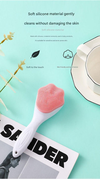 Blue Silicone Cat Paw Face Brush - Long Handle Manual Facial Cleanser for Deep Pore Cleaning, Exfoliating & Massaging - Soft Bristles for Blackhead Removal, Gentle on Skin, Travel Friendly