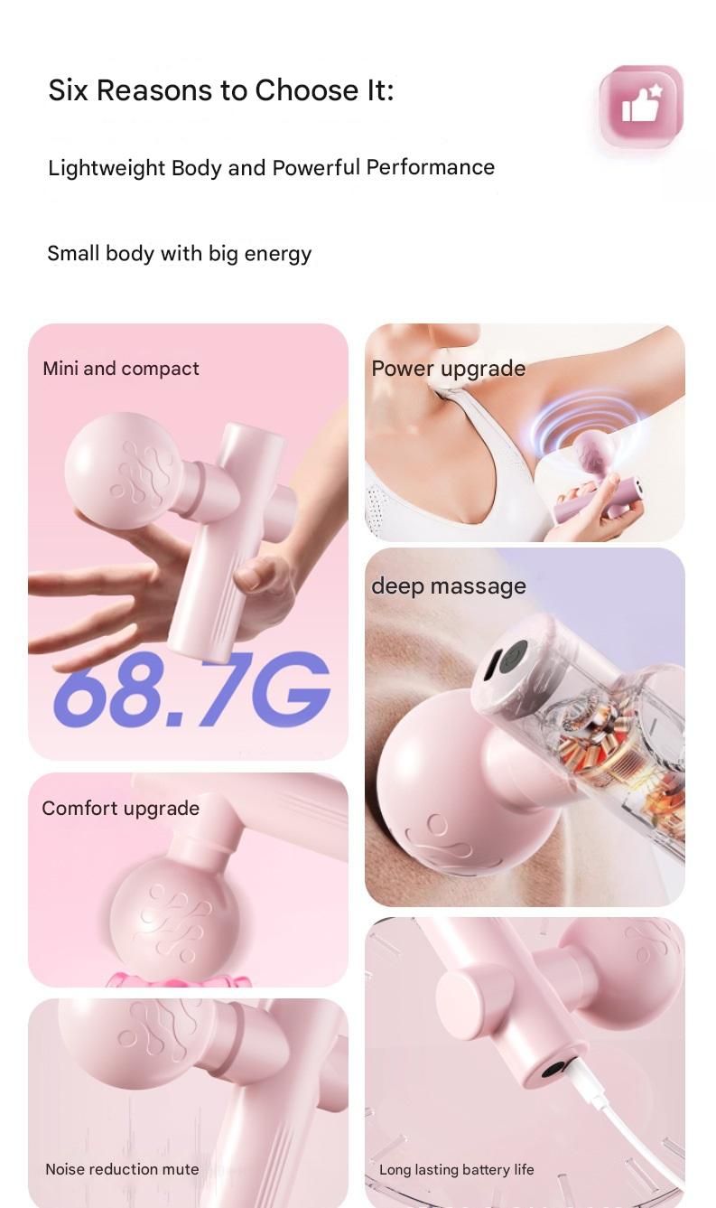 Black Mini Massage Gun - Pocket-Sized Deep Tissue Percussion Massager with 4 Speeds, 7mm Amplitude, 12KG Force, USB-C Rechargeable - Ultra Quiet, 68.7g Lightweight for Muscle Recovery, Travel, Office