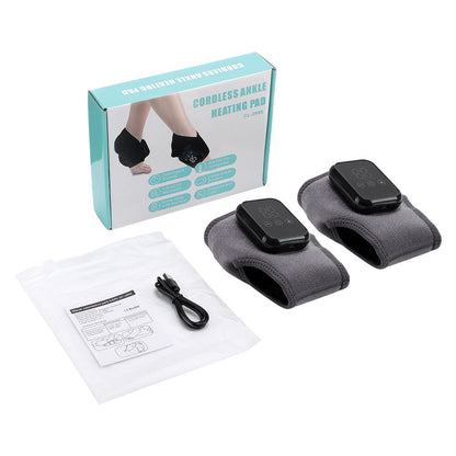 Grey 2-piece Wireless Electric Ankle Massager with Heat and Vibration - 3 Heating Levels, 3 Vibration Modes, 15 Min Timer, 2000mAh Rechargeable Battery - Cordless Foot and Ankle Pain Relief Wrap for Men and Women