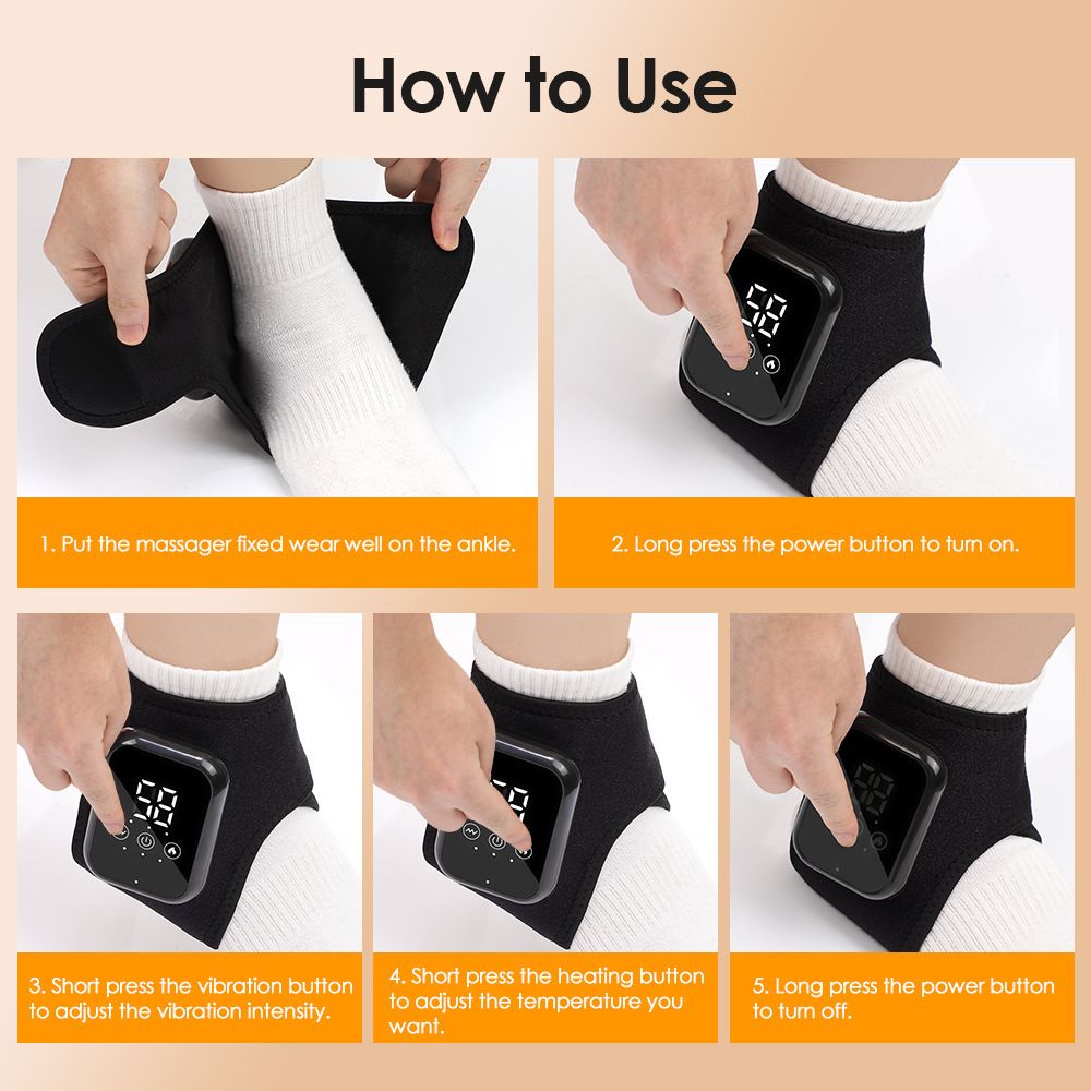 Grey 2-piece Wireless Electric Ankle Massager with Heat and Vibration - 3 Heating Levels, 3 Vibration Modes, 15 Min Timer, 2000mAh Rechargeable Battery - Cordless Foot and Ankle Pain Relief Wrap for Men and Women