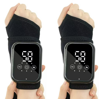 Black 2-piece Electric Heating Wrist Massager with Vibration and Hot Compress - 3 Heat Levels, 3 Vibration Modes, 15 Min Auto Shutoff, Rechargeable - Cordless Wrist Pain Relief Wrap for Office, Sports Recovery, and Daily Care