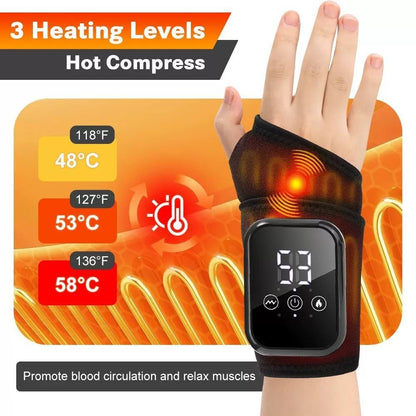 Black 2-piece Electric Heating Wrist Massager with Vibration and Hot Compress - 3 Heat Levels, 3 Vibration Modes, 15 Min Auto Shutoff, Rechargeable - Cordless Wrist Pain Relief Wrap for Office, Sports Recovery, and Daily Care