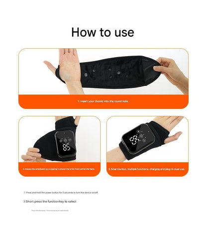 Black 2-piece Electric Heating Wrist Massager with Vibration and Hot Compress - 3 Heat Levels, 3 Vibration Modes, 15 Min Auto Shutoff, Rechargeable - Cordless Wrist Pain Relief Wrap for Office, Sports Recovery, and Daily Care