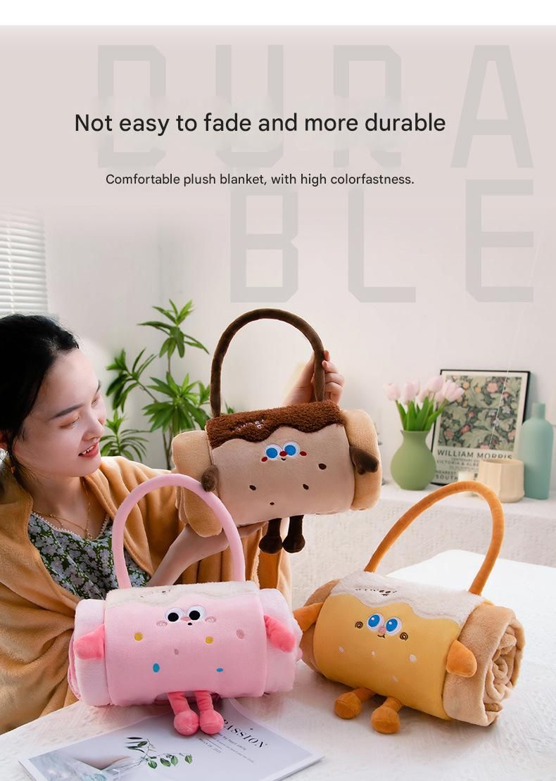 Brown Puppy 80*100cm Cartoon Hand-Carry Roll-Up Blanket - Plush Flannel Nap Blanket with Pillow Function, Portable Office & Travel Throw for Home, Car, and Sofa Use - Soft, Machine Washable, Multi-Scene Use