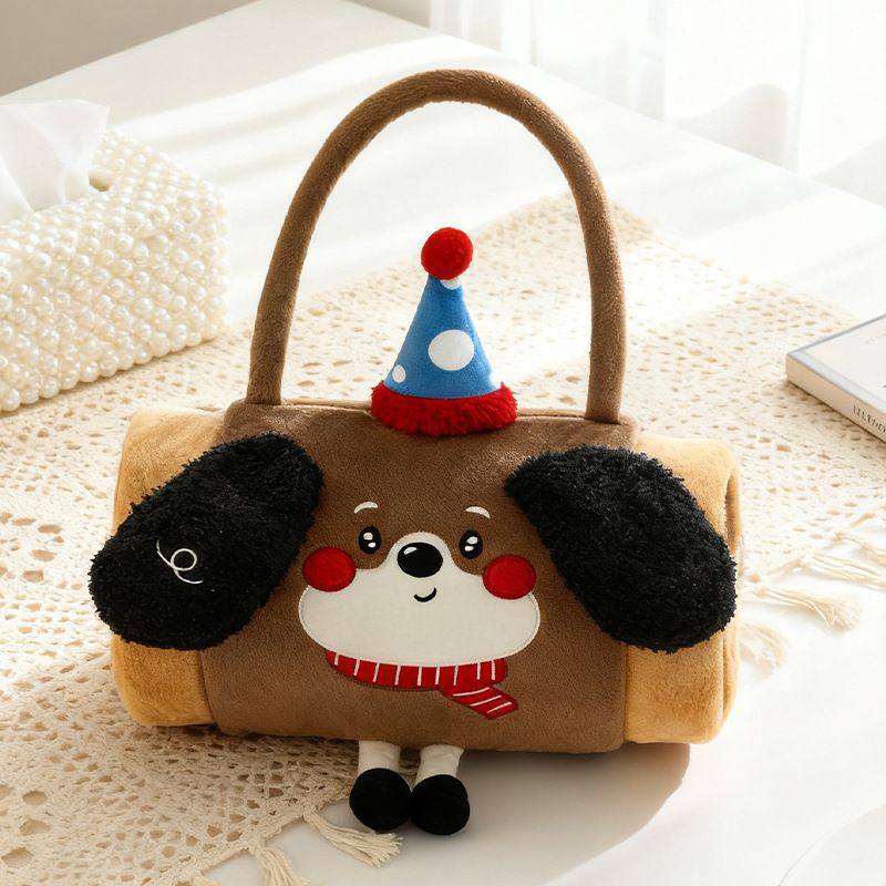 Brown Puppy 100*170cm Cartoon Hand-Carry Roll-Up Blanket - Plush Flannel Nap Blanket with Pillow Function, Portable Office & Travel Throw for Home, Car, and Sofa Use - Soft, Machine Washable, Multi-Scene Use