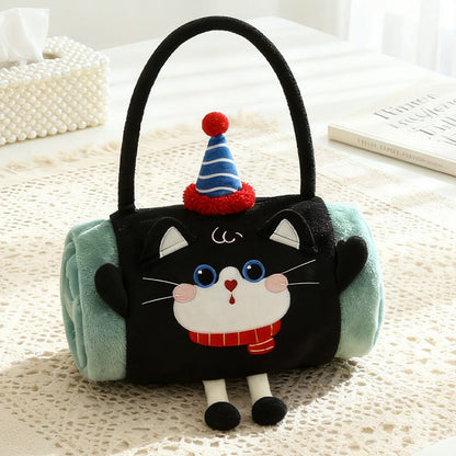 Black Cat 100*170cm Cartoon Hand-Carry Roll-Up Blanket - Plush Flannel Nap Blanket with Pillow Function, Portable Office & Travel Throw for Home, Car, and Sofa Use - Soft, Machine Washable, Multi-Scene Use