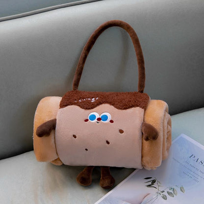 Brown 80*100cm Cartoon Hand-Carry Roll-Up Blanket - Plush Flannel Nap Blanket with Pillow Function, Portable Office & Travel Throw for Home, Car, and Sofa Use - Soft, Machine Washable, Multi-Scene Use