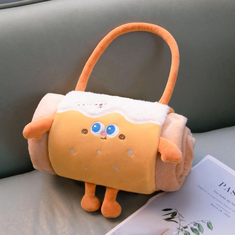Orange 80*100cm Cartoon Hand-Carry Roll-Up Blanket - Plush Flannel Nap Blanket with Pillow Function, Portable Office & Travel Throw for Home, Car, and Sofa Use - Soft, Machine Washable, Multi-Scene Use