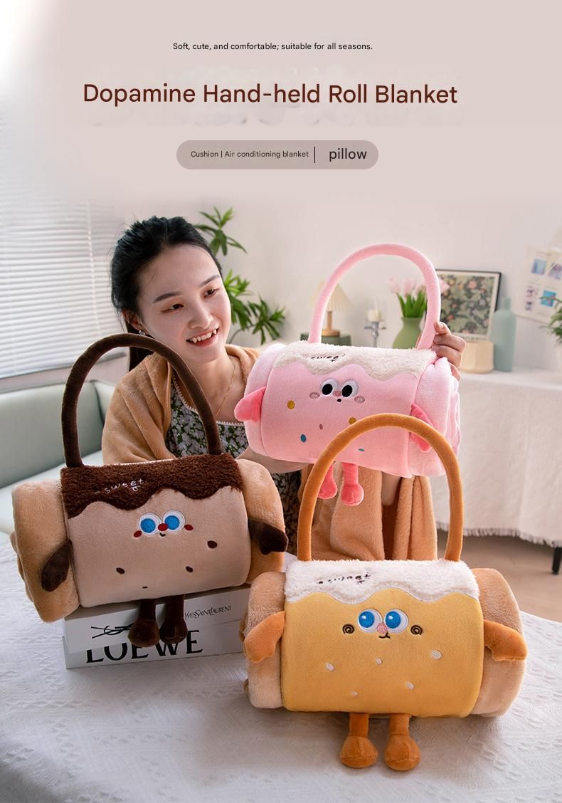 Pink 80*100cm Cartoon Hand-Carry Roll-Up Blanket - Plush Flannel Nap Blanket with Pillow Function, Portable Office & Travel Throw for Home, Car, and Sofa Use - Soft, Machine Washable, Multi-Scene Use