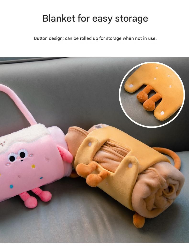 Pink 80*100cm Cartoon Hand-Carry Roll-Up Blanket - Plush Flannel Nap Blanket with Pillow Function, Portable Office & Travel Throw for Home, Car, and Sofa Use - Soft, Machine Washable, Multi-Scene Use
