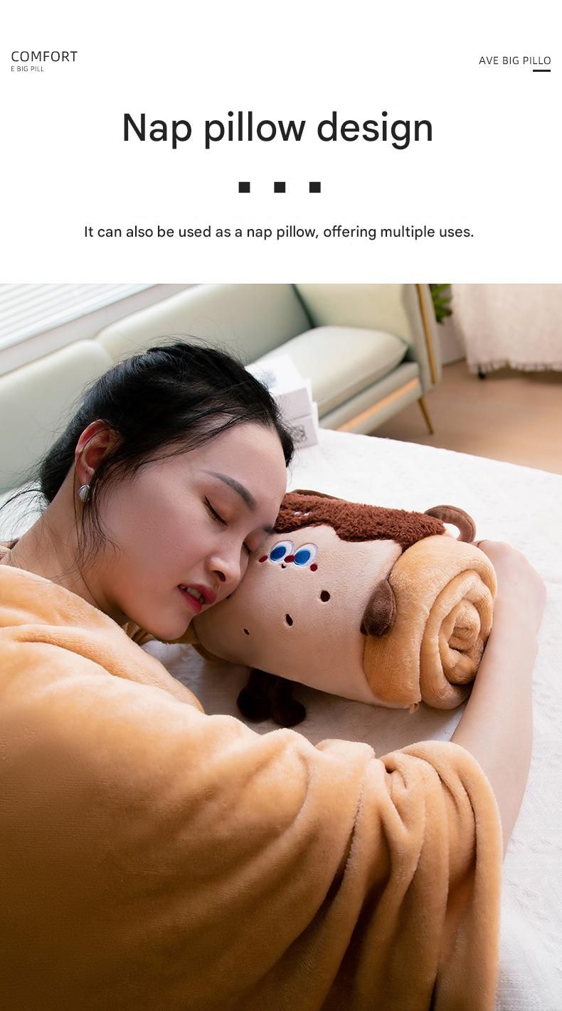 Pink 80*100cm Cartoon Hand-Carry Roll-Up Blanket - Plush Flannel Nap Blanket with Pillow Function, Portable Office & Travel Throw for Home, Car, and Sofa Use - Soft, Machine Washable, Multi-Scene Use