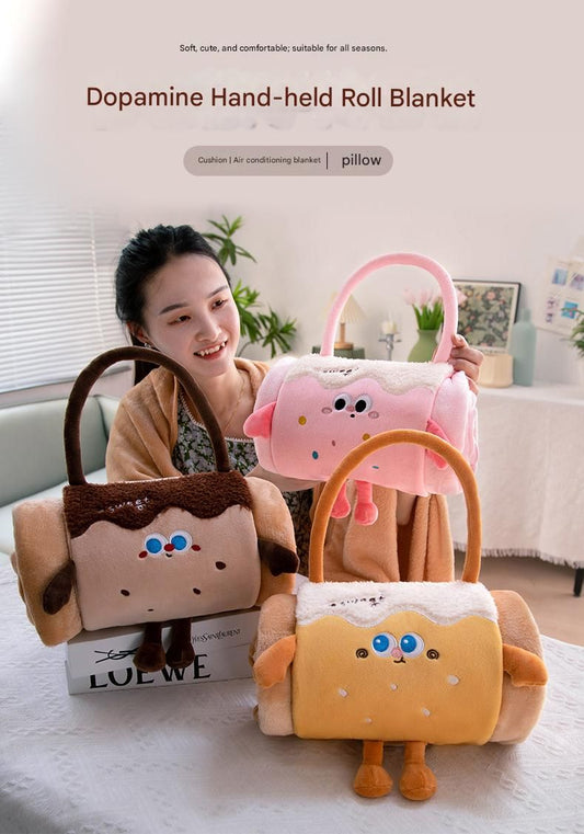 Pink 100*170cm Cartoon Hand-Carry Roll-Up Blanket - Plush Flannel Nap Blanket with Pillow Function, Portable Office & Travel Throw for Home, Car, and Sofa Use - Soft, Machine Washable, Multi-Scene Use