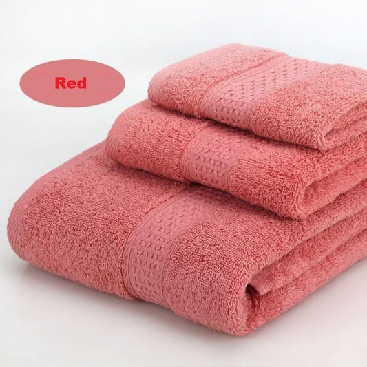 3-Piece Red Towel Set - Soft Absorbent Bath, Hand & Face Towels with Jacquard Weave, Gift Set for Home, Hotel, or Gifting - Durable, Low-Lint, Machine Washable