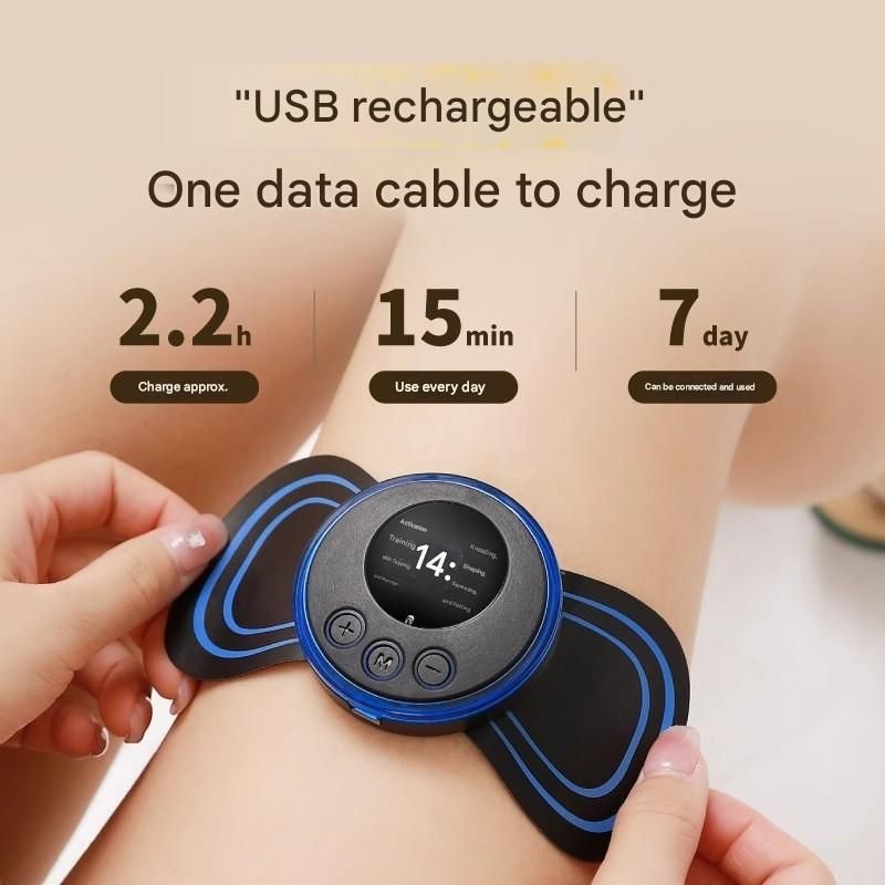 7-pack  Black and Blue Mini  Massage Patch - Portable Smart Neck & Shoulder Massager with 8 Modes, 19 Intensity Levels, USB Rechargeable, PU & PET Material for Muscle Relief