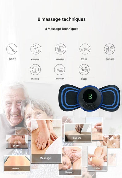7-pack  Black and Blue Mini  Massage Patch - Portable Smart Neck & Shoulder Massager with 8 Modes, 19 Intensity Levels, USB Rechargeable, PU & PET Material for Muscle Relief