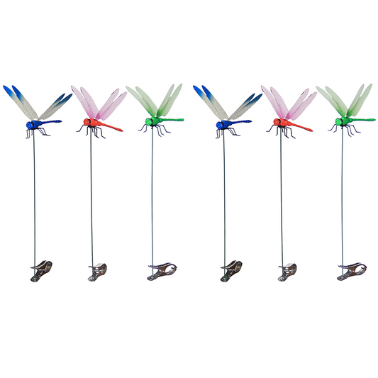 6-piece Blue and Red and Green 3D Dragonfly Clip  - Adjustable Wings, Multi-Colour PVC Garden Decor for Outdoor Camping, Fishing & Home Use