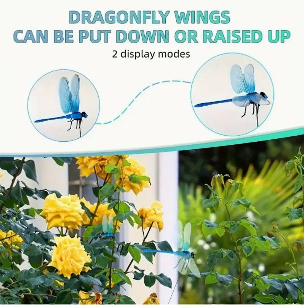 6-piece Blue and Red and Green 3D Dragonfly Clip  - Adjustable Wings, Multi-Colour PVC Garden Decor for Outdoor Camping, Fishing & Home Use