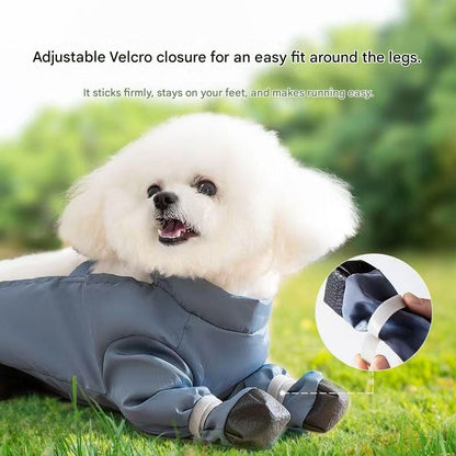 Grey S size Pet Waterproof Full-Body Dust-Proof Pants with Belly Coverage - Adjustable Straps, 4-Leg Protection for Small Dogs, Easy Clean Outdoor Wear